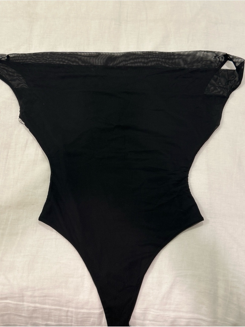 Princess Polly Black Off-Shoulder Mesh-Trim Bodysuit